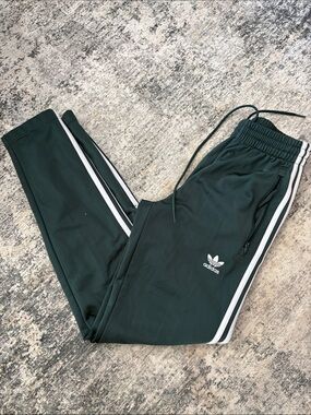 adidas Dark Green Trefoil Joggers with White Stripes